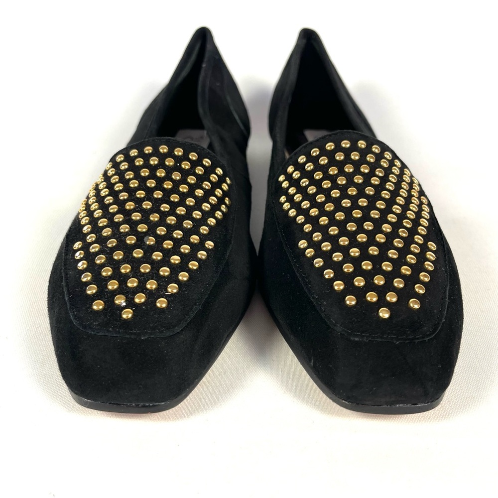 Enzio Angiolini Lieutenant Black Suede Gold Studded Loafer Flats Size Womens 9M - Picture 3 of 6